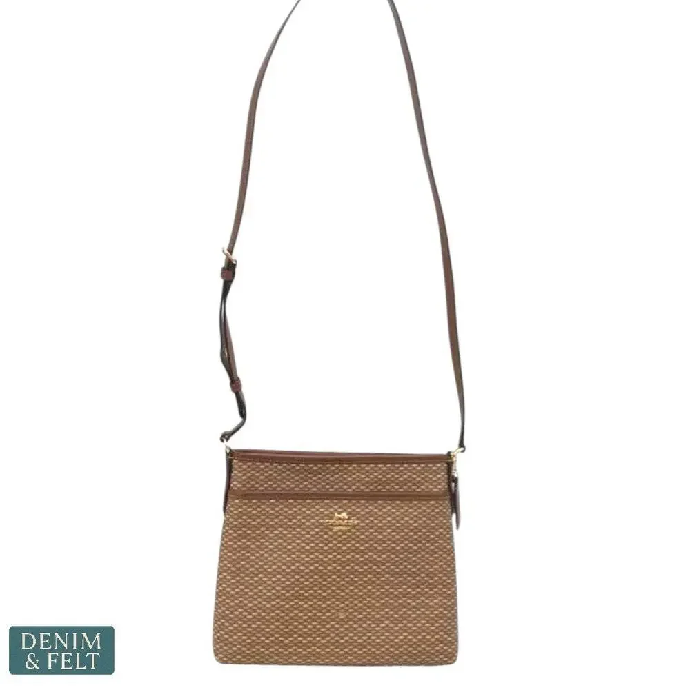 Coach Weaved Brown Embossed Leather Crossbody Shoulder Bag Adjustable Strap - Picture 14 of 15